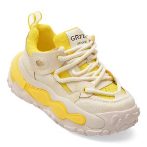 Pantofi sport GRYXX galbeni, 5373, din material textil si piele naturala