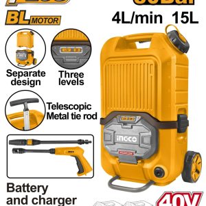Aparat de Spalat cu Presiune turbojet 40V, 90bar, 15l, electric pe acumulator Ingco CPWLI4006