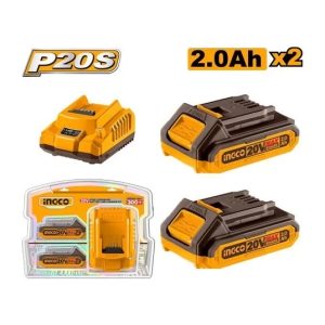 Baterie (Acumulator) 20V 2Ah Set 2 buc cu Incarcator P20S Ingco FBCPK1222E