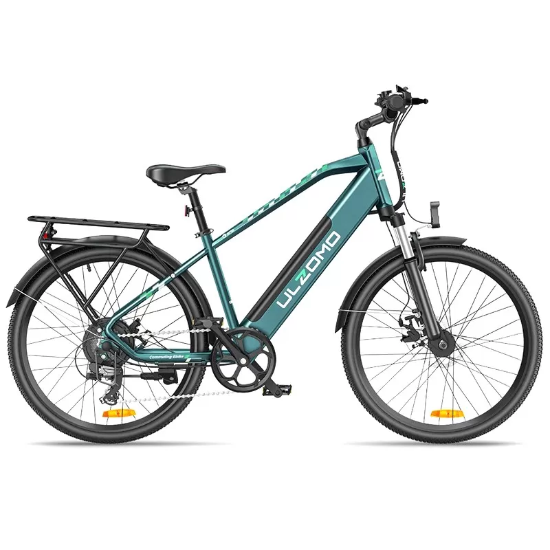 Bicicleta electrica Ulzomo Metro 26 E-bike, 250W, 36V 16Ah, autonomie 100km, viteza maxima 25km/h, Green, 26''
