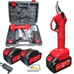 Foarfeca gradina electrica cu 2 acumulatori 48V, pentru gradina, diametru taiere 27mm, Valiza, profesional Campion PROFESSIONAL CMP1811
