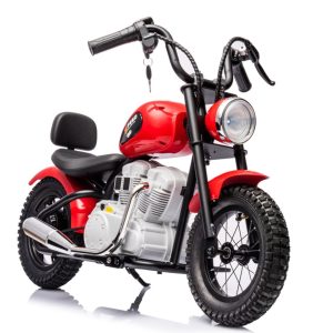 Motocicleta pentru copii, Kinderauto Chopper 350W, 36V, cu roti gonflabile, scaun tapitat, rosie