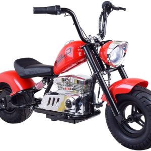 Motocicleta pentru copii intre 5 si 9 ani, Kinderauto Old School, 300W, 24V, cu roti gonflabile, scaun tapitat, premium, rosu