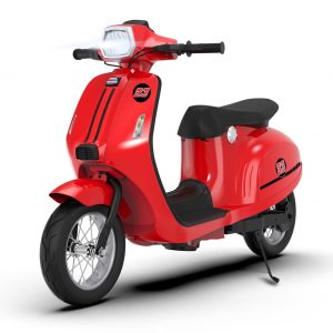 Scuter electric pentru copii, Kinderauto Retro, 350W, 24V 10Ah, roti gonflabile, music player, cadru robust, rosu