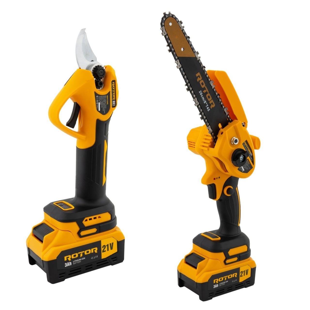 Set Mini drujba electrica si foarfeca de gradina cu 2 acumulatori 3AH, 21V, brushless ROTOR