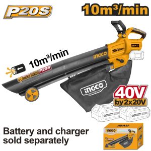 Suflanta si Aspirator electric frunze cu Sac 40V x2 20V, fara acumulator Ingco CABLI2003