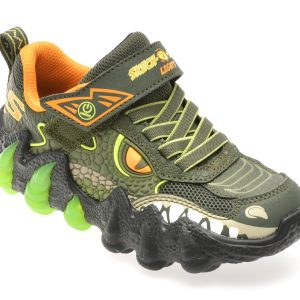 Pantofi sport SKECHERS kaki, SKECH-O-SAURUS LIGHTS 2.0, din piele ecologica