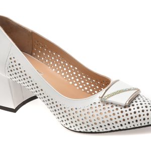 Pantofi eleganti IMAGE albi, 6191391, din piele naturala lacuita