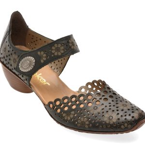 Pantofi RIEKER negri, 43753, din piele naturala