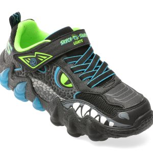 Pantofi sport SKECHERS negri, SKECH-O-SAURUS LIGHTS 2.0, din piele ecologica