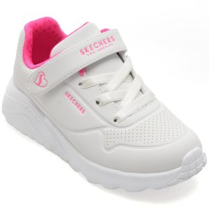 Pantofi sport SKECHERS albi, UNO LITE, din piele ecologica