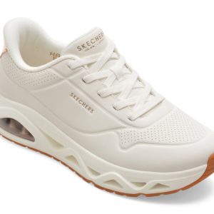 Pantofi sport SKECHERS albi, UNO GLIDE-STEP, din piele ecologica