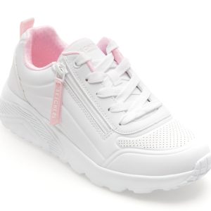 Pantofi sport SKECHERS albi, UNO LITE, din piele ecologica