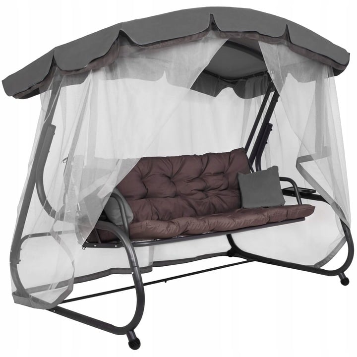 Balansoar gradina 3in1 leagan pat relaxare plasa anti-insecte, 226x126x192 cm, gri si maro