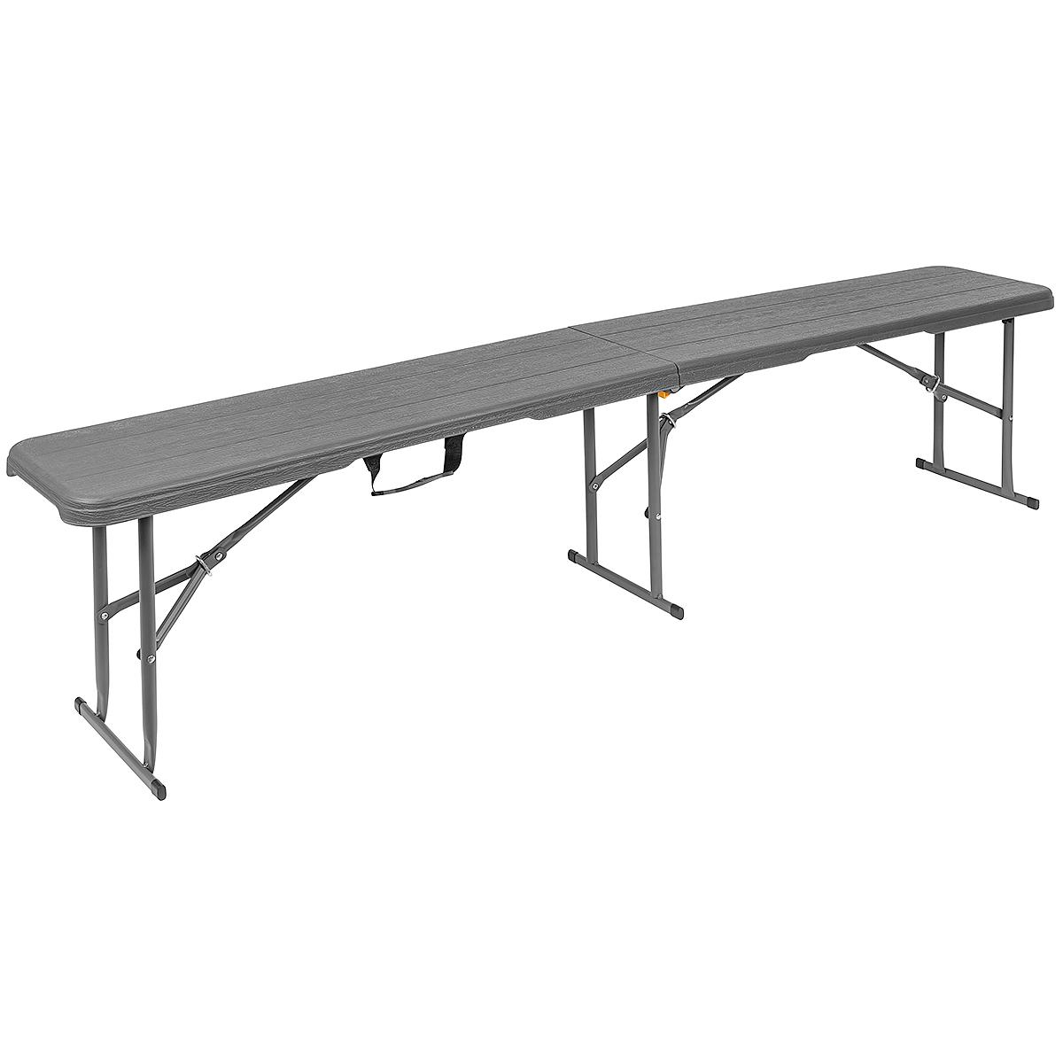 Banca pliabila, imitatie lemn, HDPE si otel, 183x28x43 cm, gri inchis