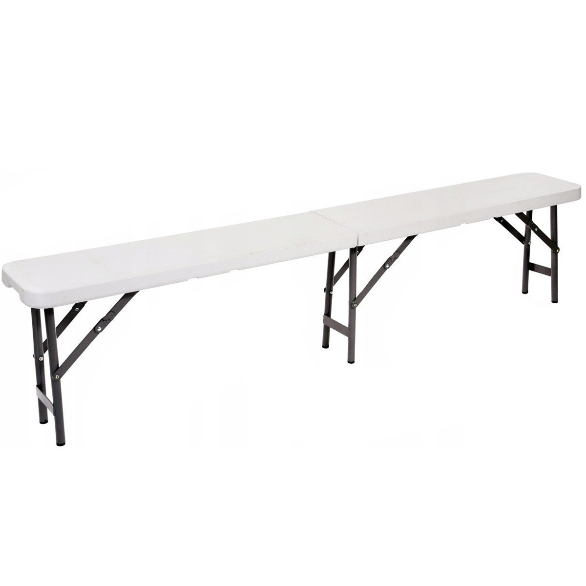 Banca pliabila gradina sau catering, cadru otel acoperit pulbere, HDPE rezistent apa, 180x24.5x42 cm, alb