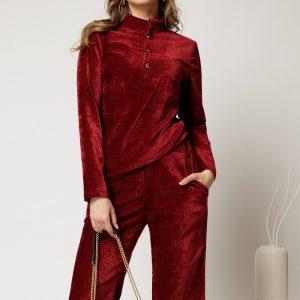 Bluza DY Fashion bordo din catifea velurata cu nasturi la bust