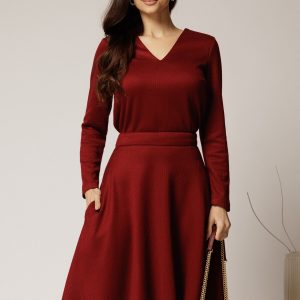 Bluza DY Fashion din tricot bordo cu decolteu in V