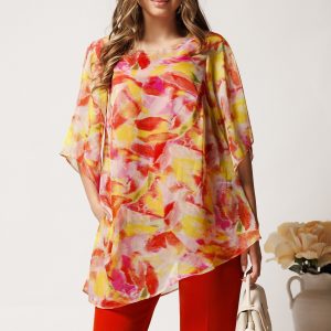 Bluza galbena din voal oversized cu imprimeu corai- Viada
