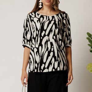 Bluza neagra cu imprimeuri albe lejera din viscoza
