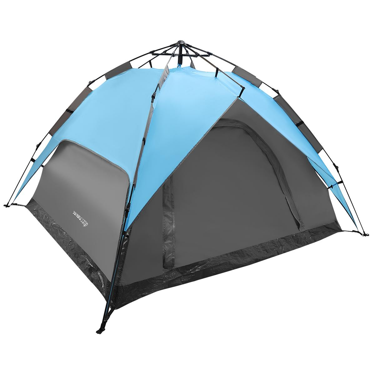 Cort camping 3 persoane, automat cu sistem pop-up, 2 intrari, 2000 mm, 210x180x140 cm, albastru