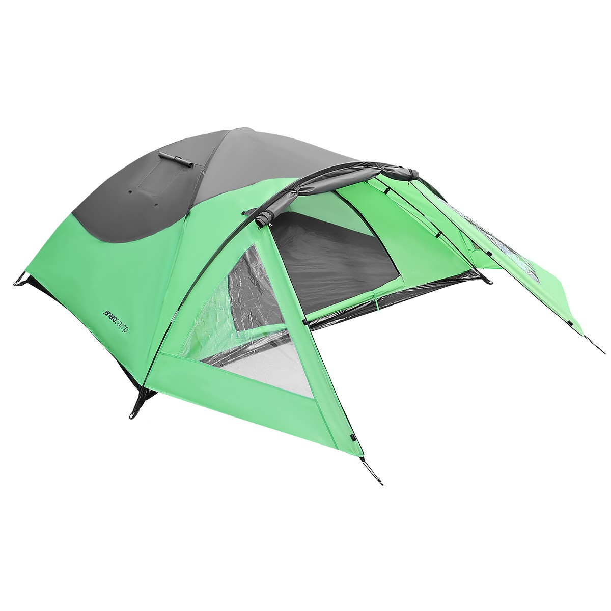 Cort camping 4 persoane cu antreu, protectie UV, impermeabil 3000 mm, 330x250x105 cm, gri