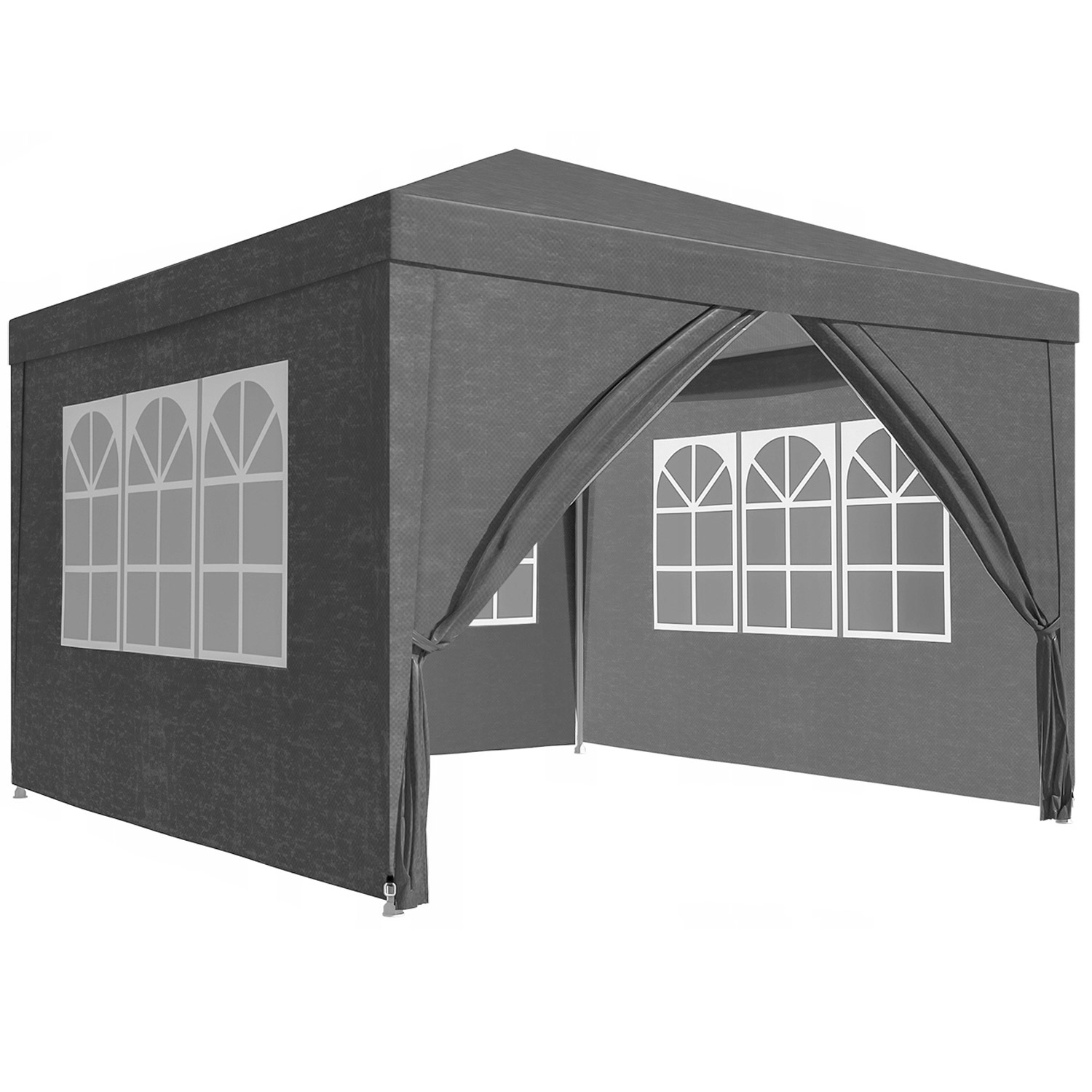 Pavilion gradina 300x300 cm cu 4 pereti laterali cu ferestre, PE 110g m2 impermeabil, cadru otel, gri