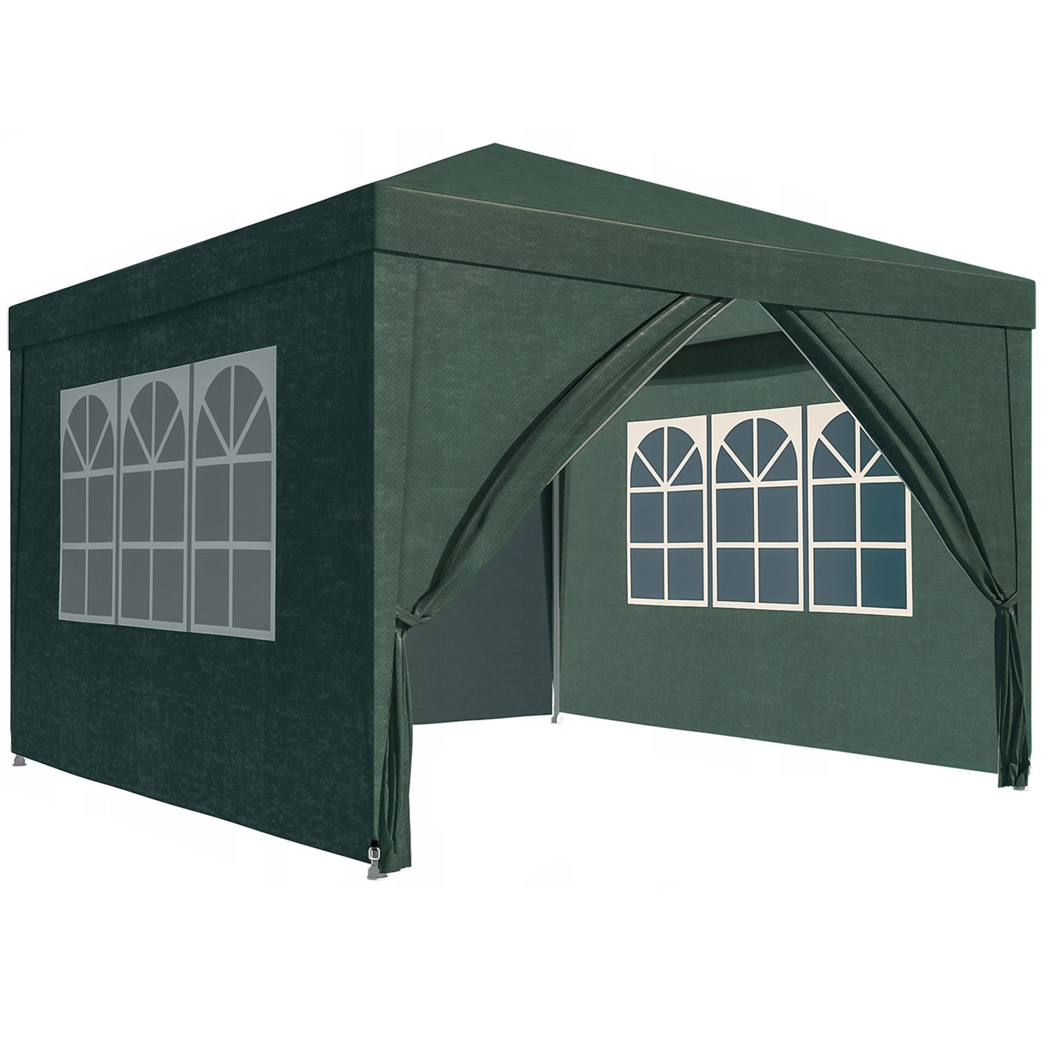 Pavilion gradina 300x300 cm cu 4 pereti laterali cu ferestre, PE 110g m2 impermeabil, cadru otel, verde