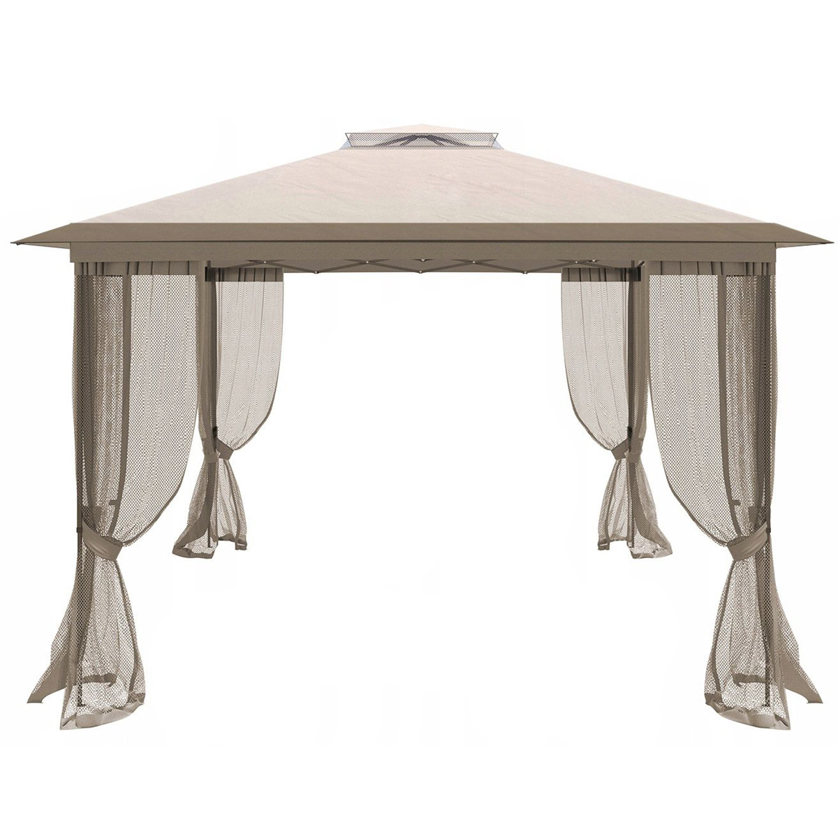 Pavilion gradina pop-up 300x300 cm cu 4 pereti plasa tantari, PE 110g m2 impermeabil, copertina suplimentara, inaltime 2.6 m, bej