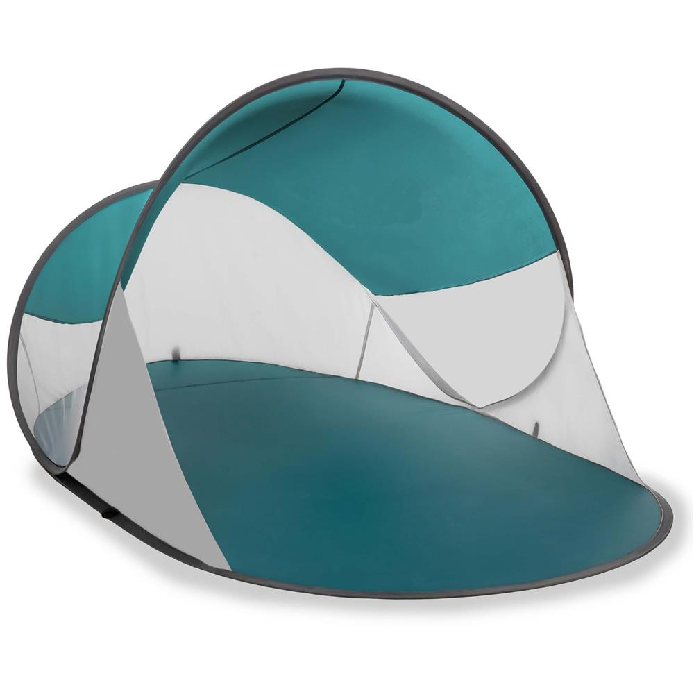 Cort plaja autoexpansibil pop-up protectie uv podea izolanta, 190x120x100 cm, compact, turcoaz gri