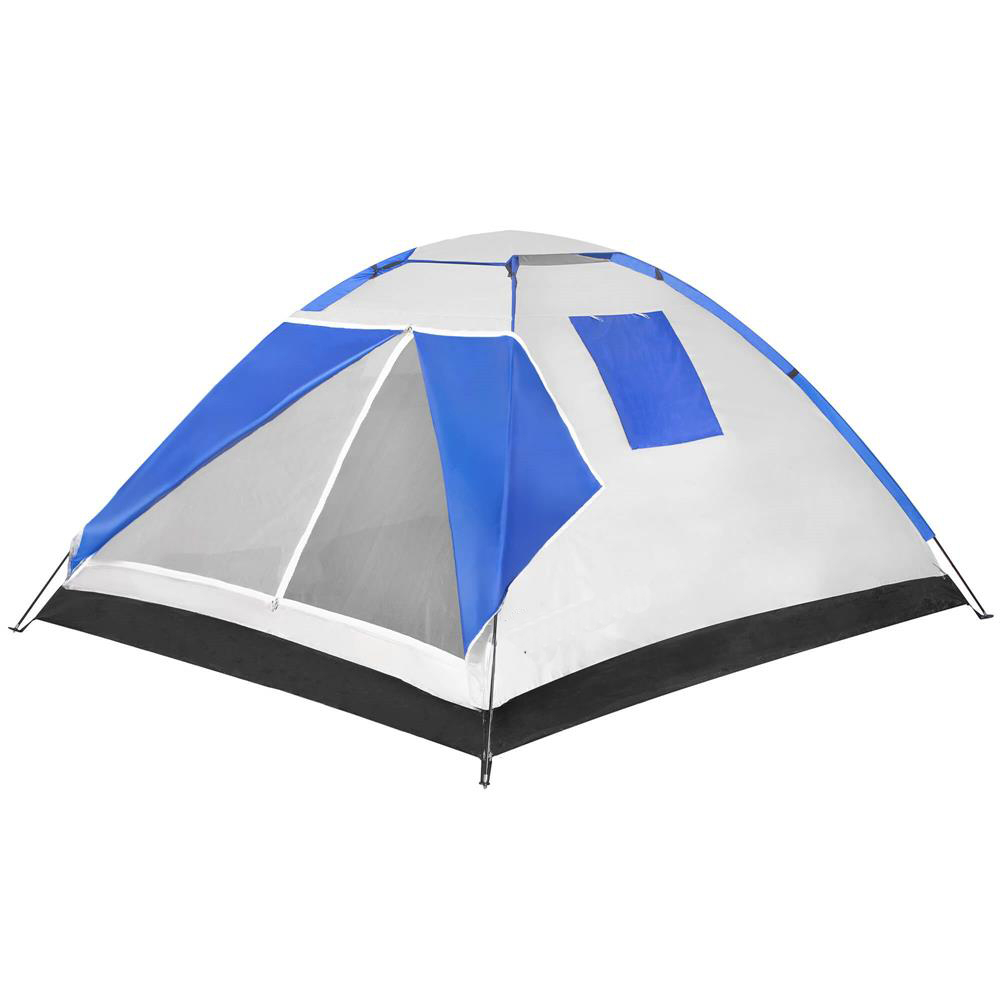 Cort camping 4 persoane impermeabil terasa protectie uv, 210x240x130 cm, ventilatie, gri albastru