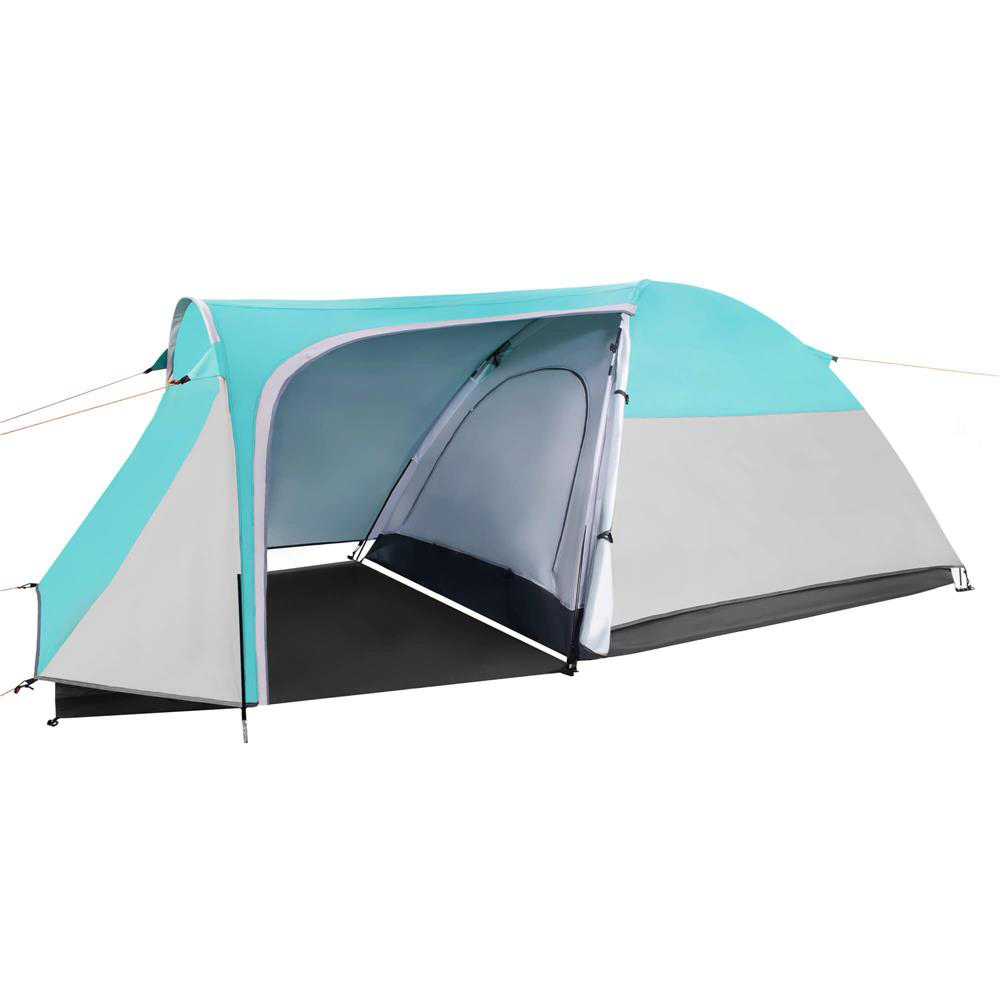 Cort camping 4 persoane impermeabil terasa protectie uv, 175x310x130 cm, ventilatie, gri albastru
