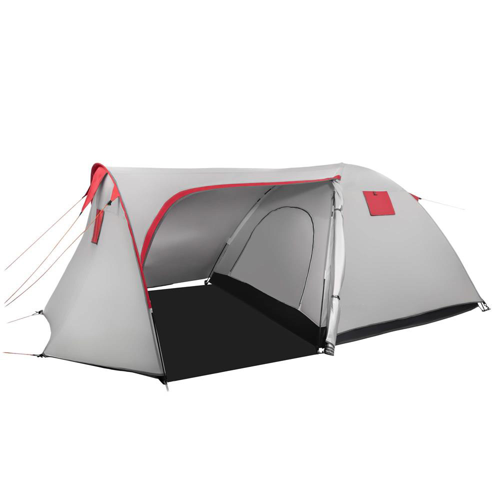 Cort camping 4 persoane impermeabil terasa protectie uv, 200x350x135 cm, ventilatie, gri