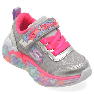 Pantofi sport SKECHERS argintii, ETERNAL HEART LIGHTS, din material textil