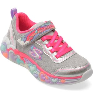 Pantofi sport SKECHERS argintii, ETERNAL HEART LIGHTS, din material textil