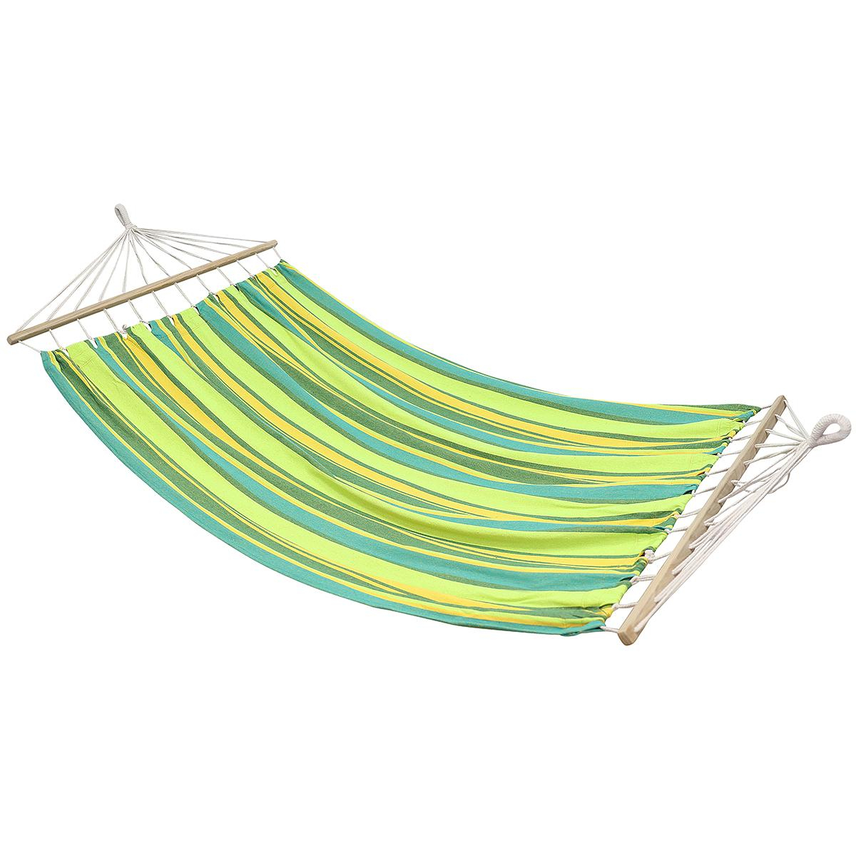 Hamac dublu bare lemn 2 persoane bumbac 150 kg, 200x150 cm, design tropical, verde galben