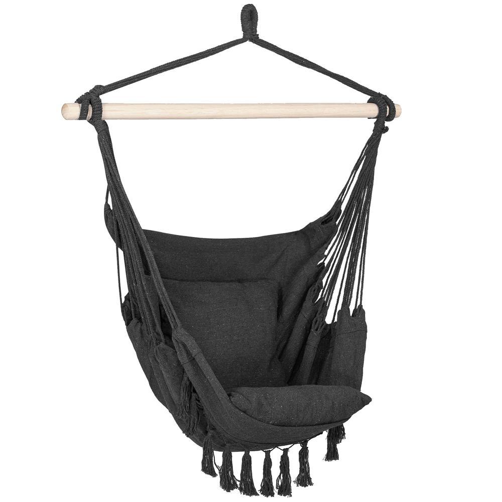 Hamac leagan suspendat bumbac perne incluse casa gradina, 130x100 cm, maxim 150 kg, gri inchis