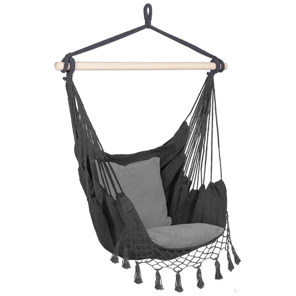 Hamac leagan suspendat bumbac perne incluse casa gradina, 130x100 cm, maxim 150 kg, gri