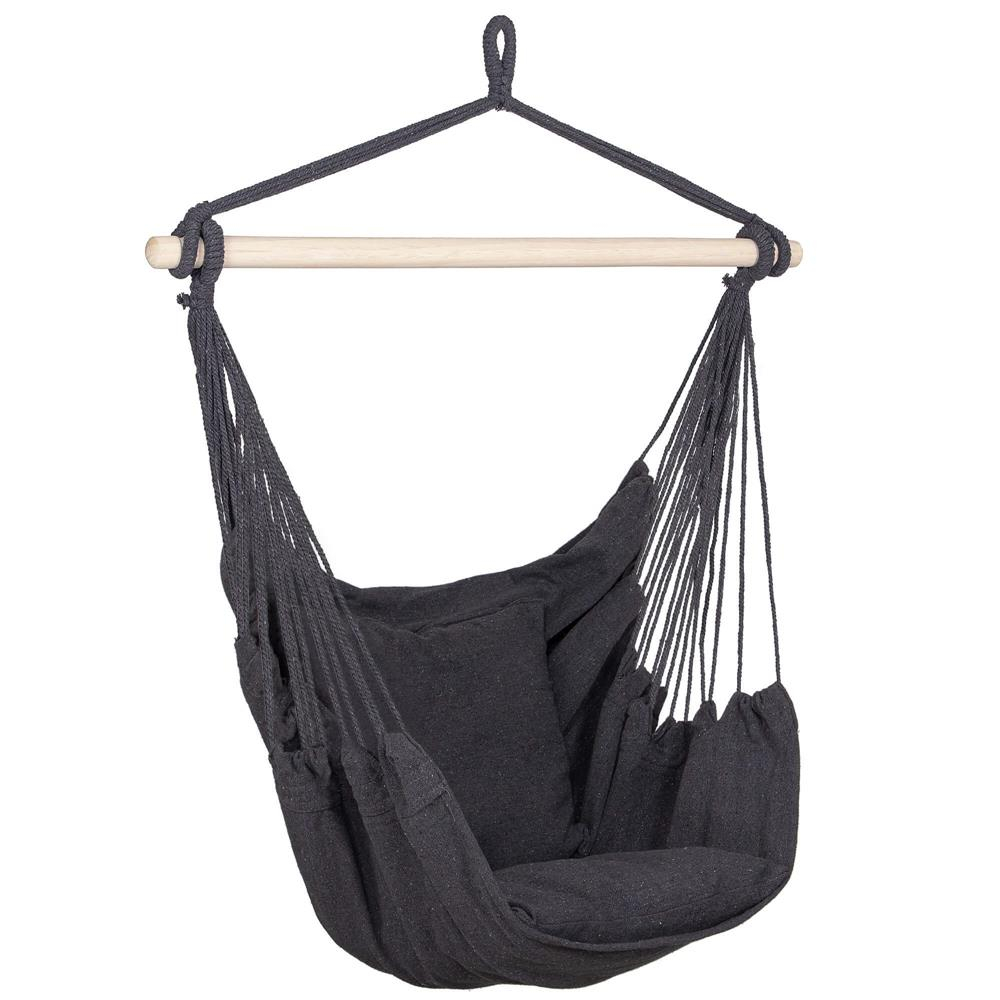 Hamac leagan suspendat bumbac perne incluse casa gradina, 130x100 cm, maxim 150 kg, gri inchis