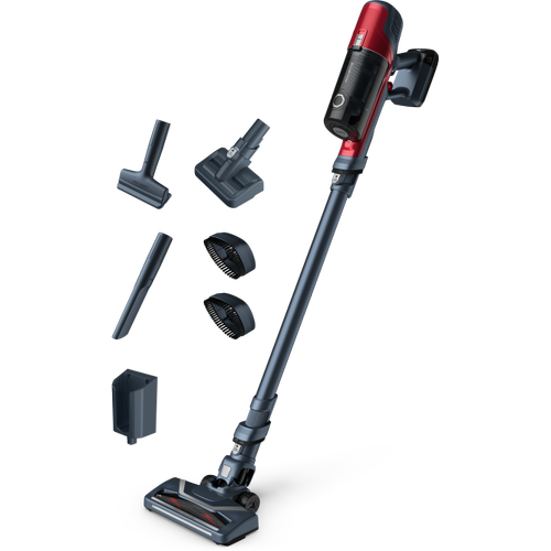 Aspirator vertical Rowenta X-Pert 6.60 Animal Care RH6878WO, 100W, autonomie 45 min, cap de aspirare motorizat cu iluminare LED, capacitate recipient 0.55L, 2 trepte de putere, functie BOOST, rosu/gri