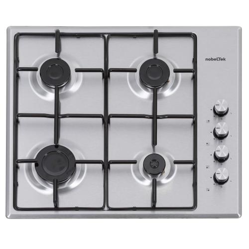 Plita incorporabila Nobeltek NHBG-6400IX, Gaz, 4 arzatoare, Aprindere electrica, Gratar emailat (Inox)