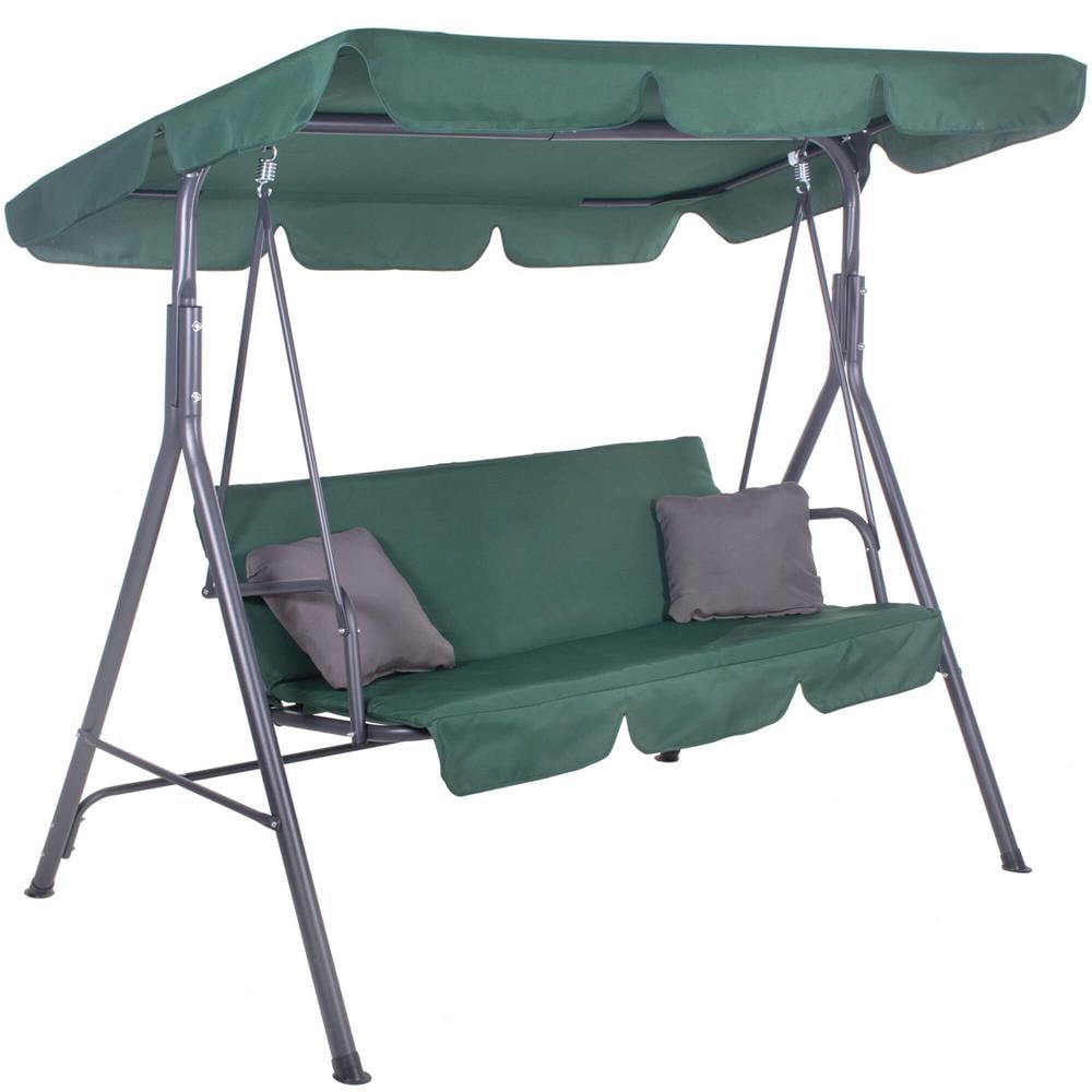 Leagan balansoar gradina 3 locuri baldachin perne poliester, 170x110x150 cm, maxim 220 kg, verde