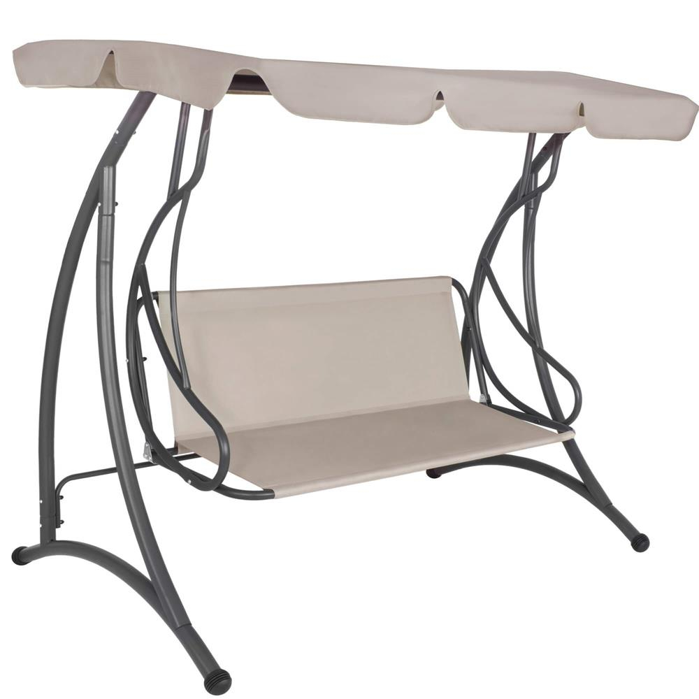 Leagan gradina 3 persoane otel copertina reglabila perne, 190x115x176 cm, impermeabil, bej