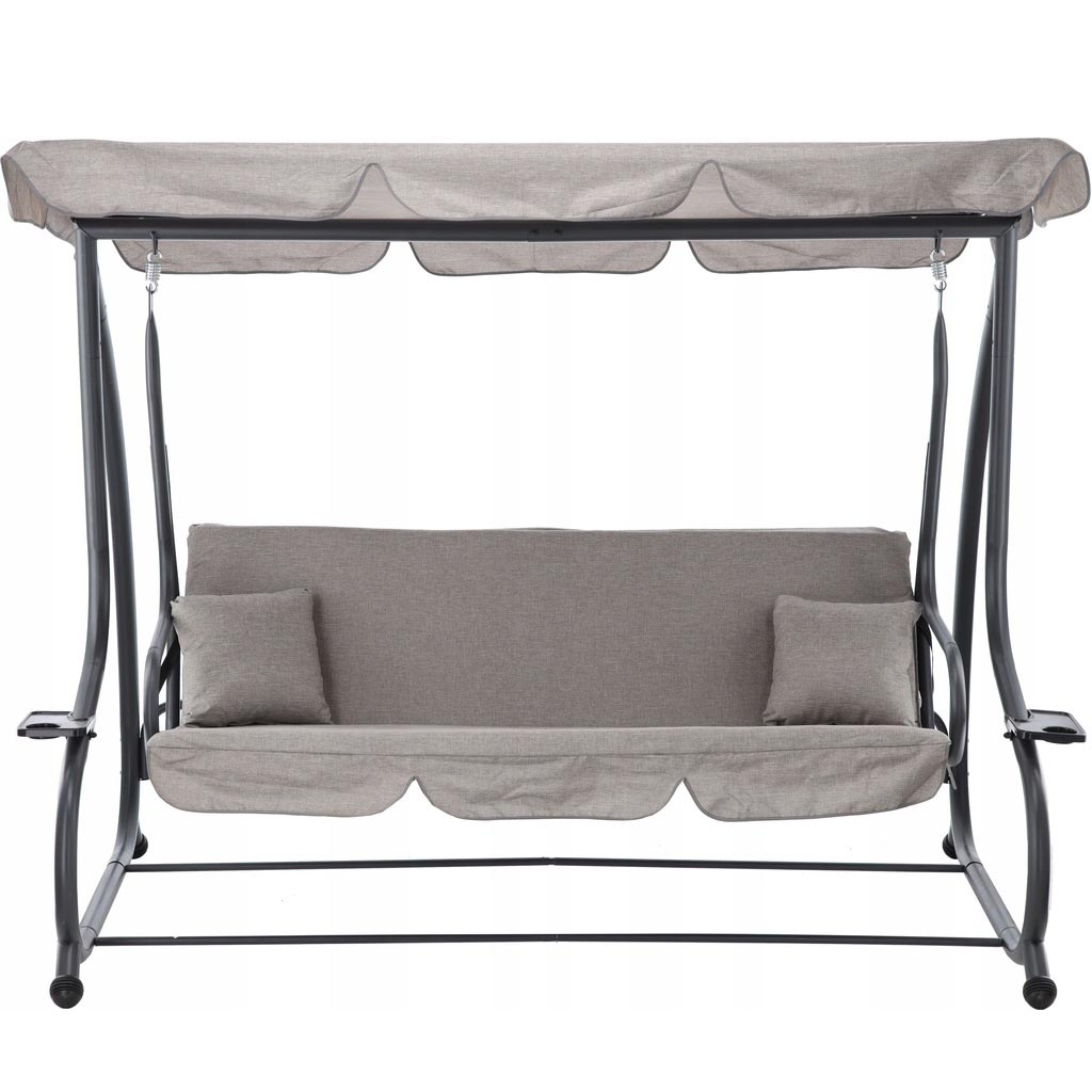 Leagan gradina 3 locuri baldachin reglabil perne suport pahare, 210x120x170 cm, gri