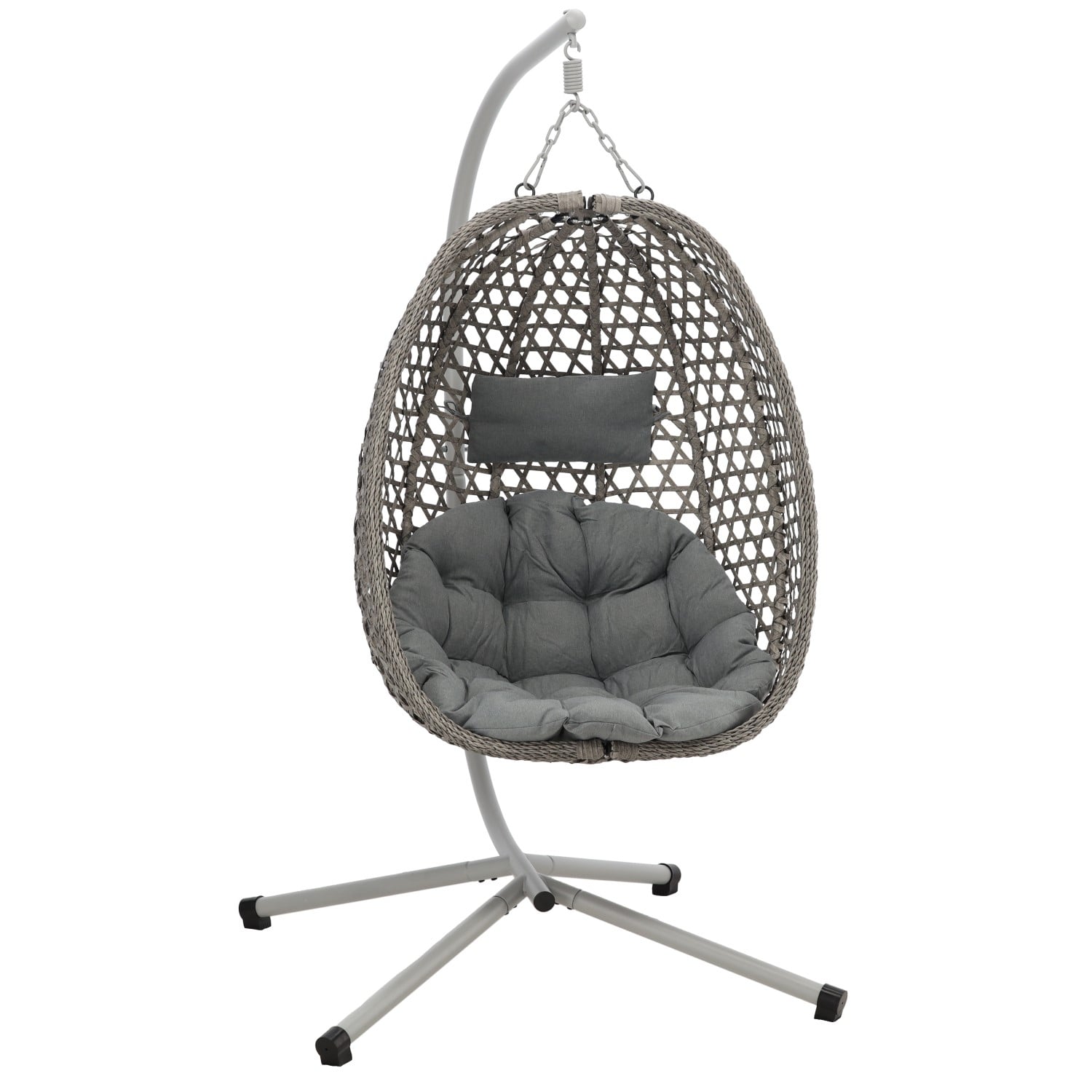 Leagan tip cuib suspendat perna cadru metalic cos ratan pe, 103x95x185 cm, maxim 150 kg, gri