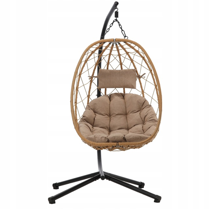 Leagan tip cuib suspendat perna cadru metalic cos ratan pe, 103x95x185 cm, maxim 150 kg, maro