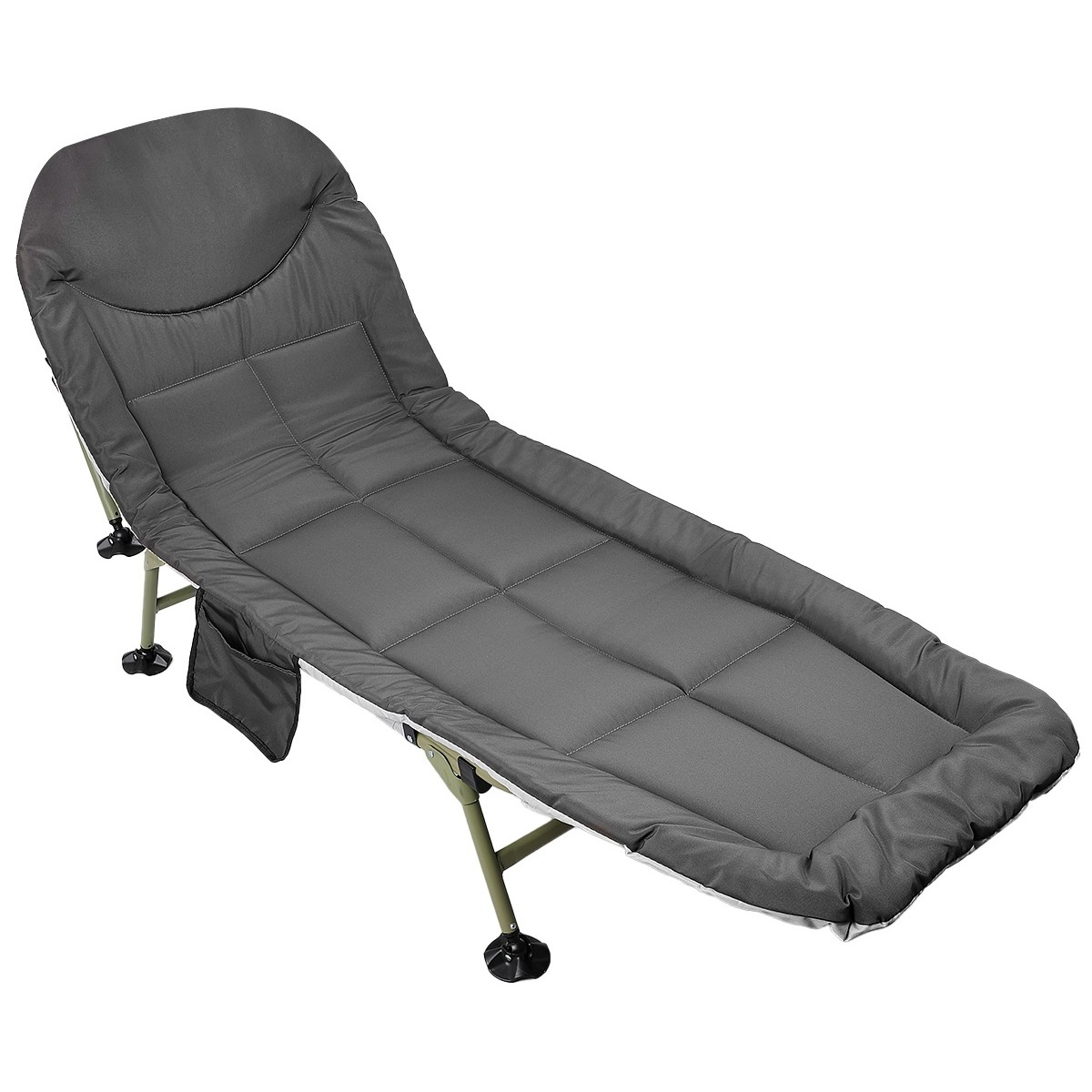 Pat camping turistic, pliabil, Deluxe cu spatar reglabil, maxim 150kg, 190x64x30 cm, gri