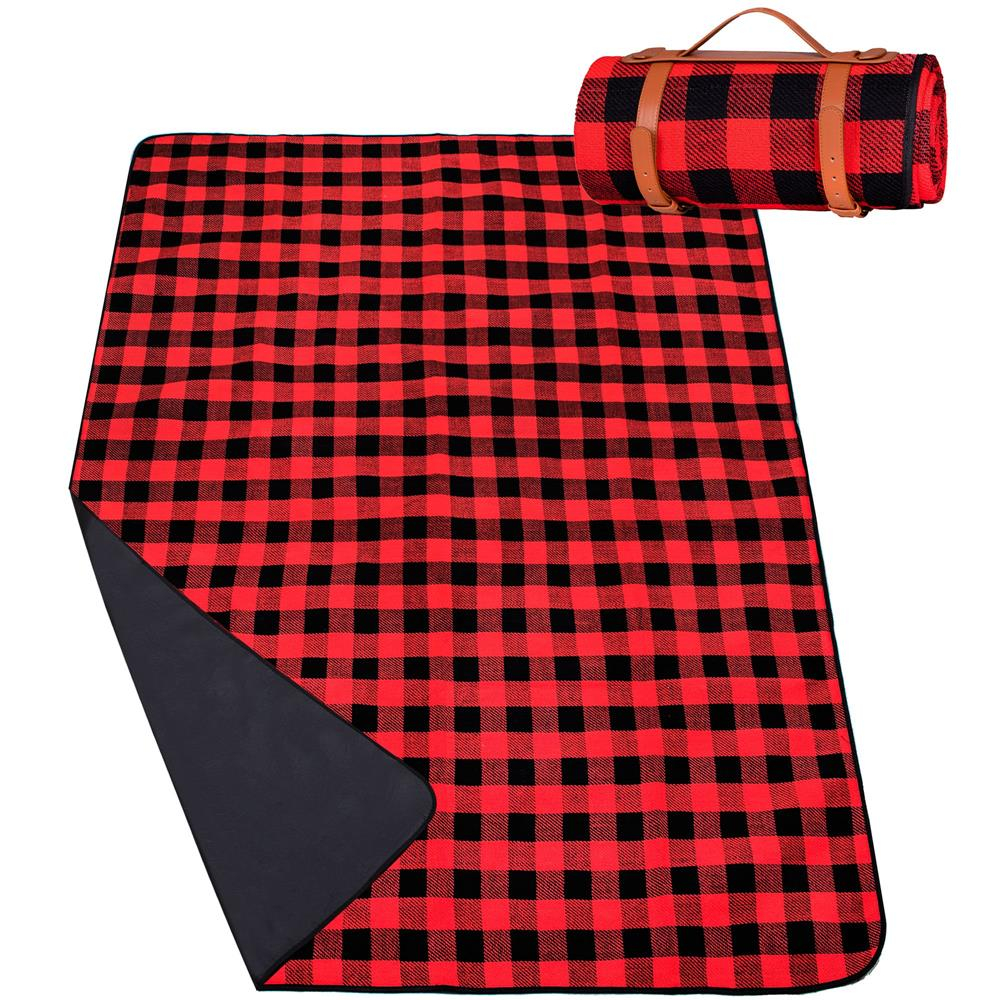 Patura pentru picnic sau plaja, cu folie izolatoare si maner, 150x200cm, rosu negru