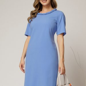 Rochie DY Fashion midi albastra cu impletitura la decolteu si adaos de viscoza