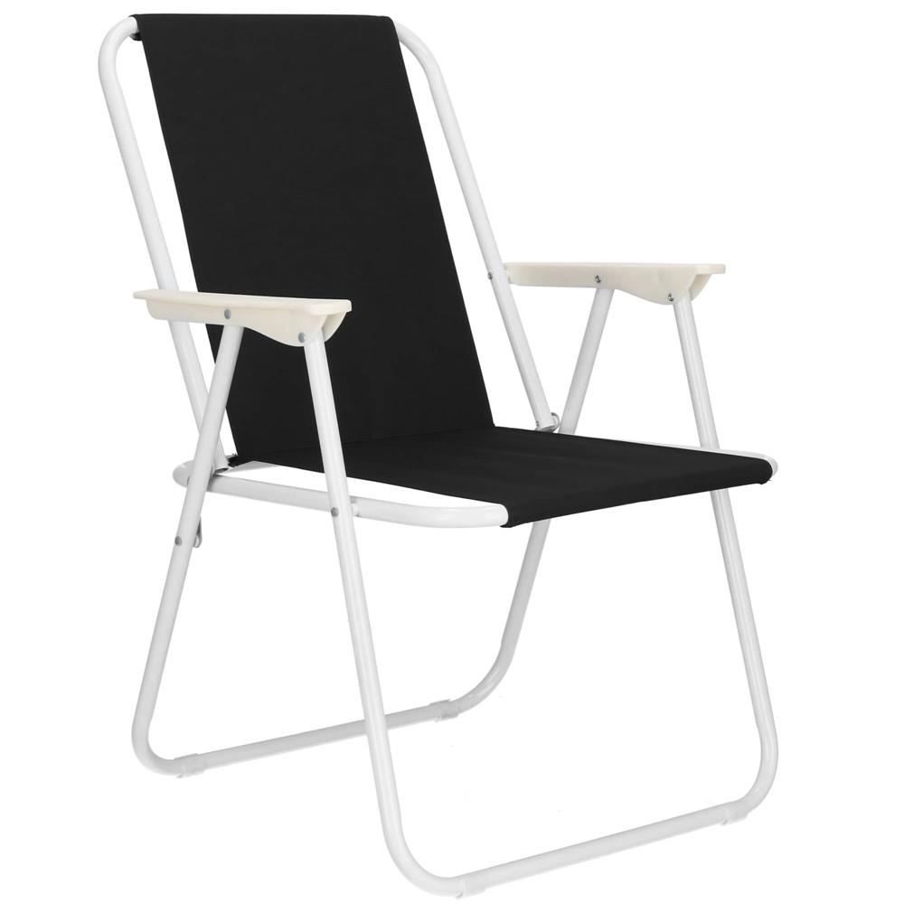 Scaun plaja pliabil cadru metalic textil maxim 100 kg, 52x73 cm, compact, negru alb